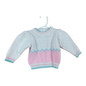 Vintage Baby Girl Size 3-6 Months Pastel Knit Sweater Pink Green